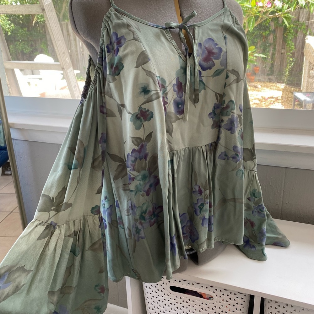 O’Neill Green, Long Sleeve Off the Shoulder Blouse